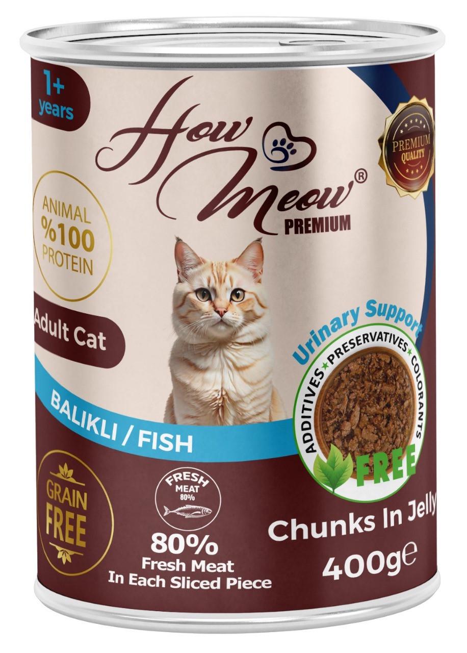 Корм вологий повнораціонний для дорослих котів Хау Мяу How Meow з рибою 400 г (2998381623)