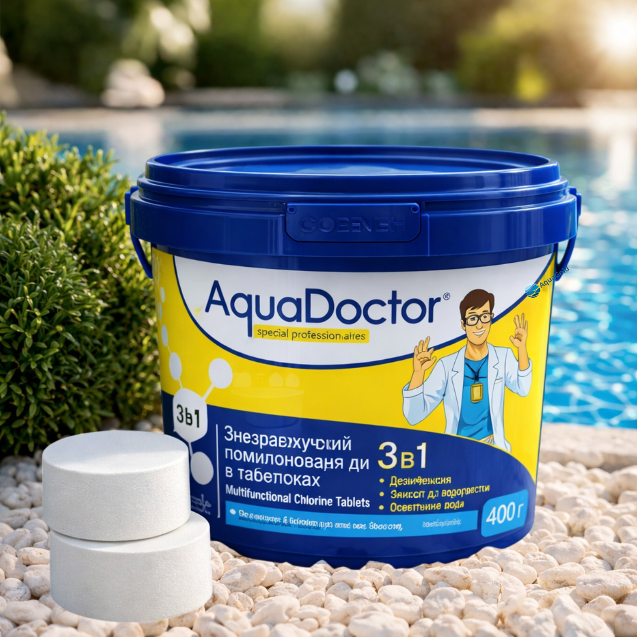 Таблетки для тривалої дезінфекції води AquaDoctor MC-T хлор 3в1 400 г
