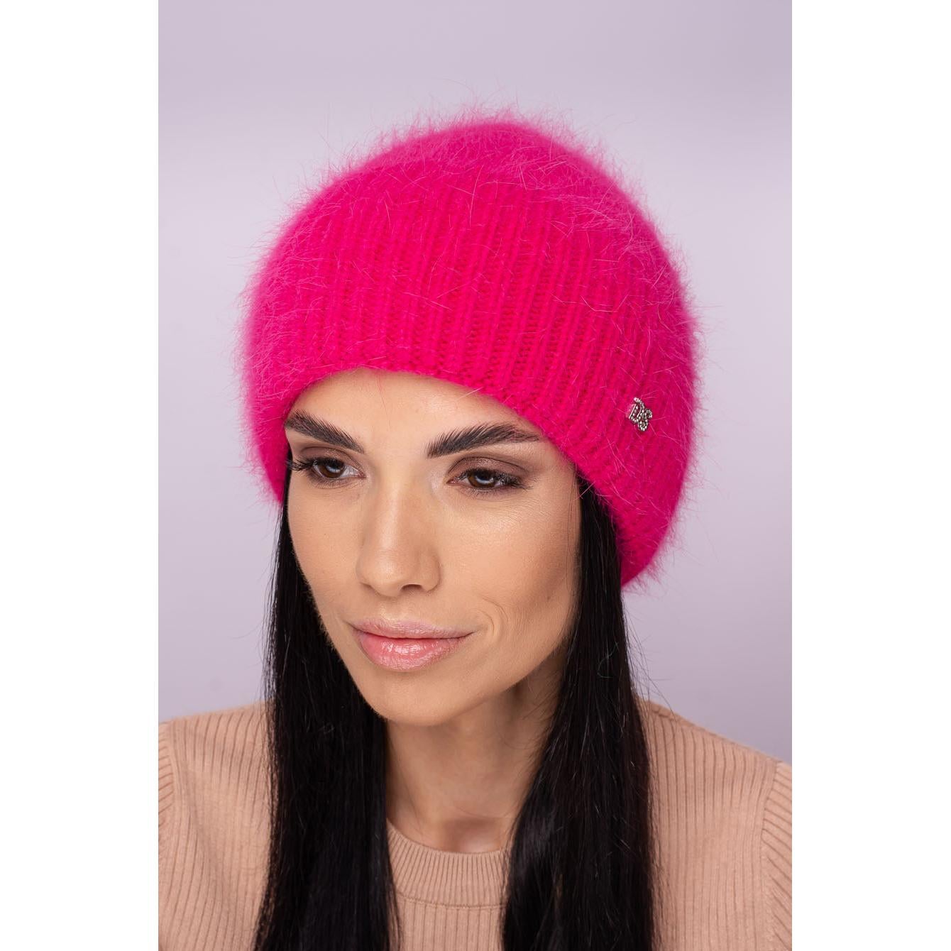 Шапка женская с отворотом одинарная ангоровая Leks Буковина one size Малиновый