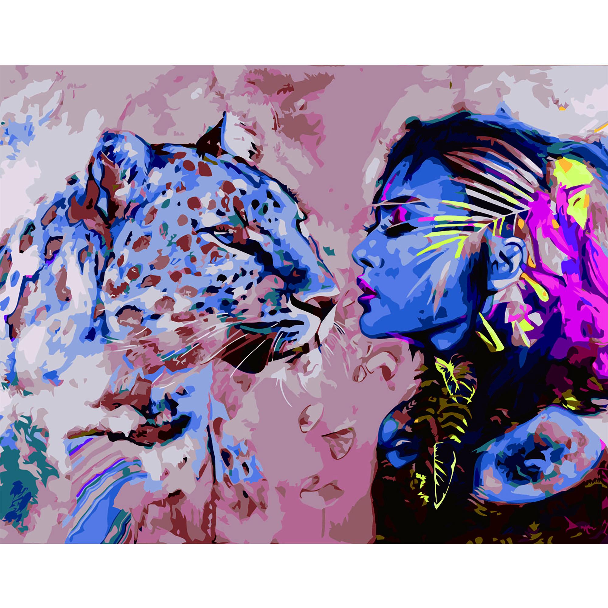 Картина по номерам Strateg Девушка с ягуаром 40x50 см (VA-2640)