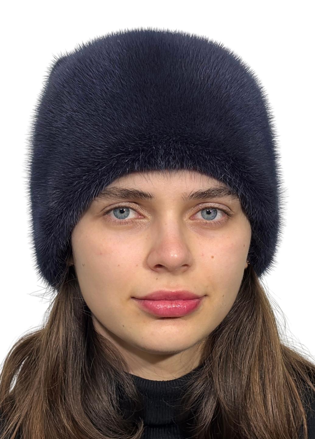 Женская кубанка Меховой стиль Бабочка из натурального меха норки Темно-синий (041)