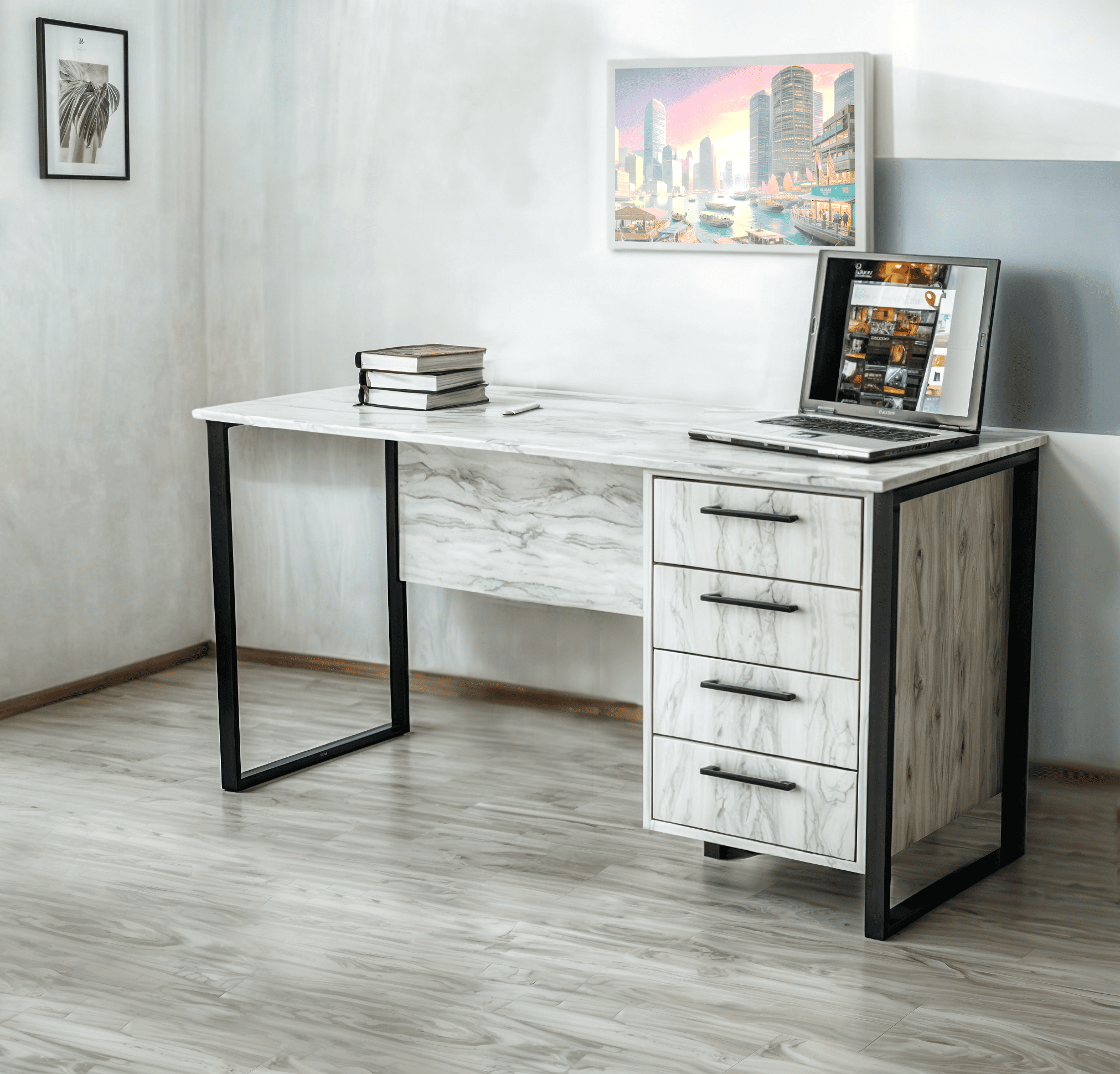 Стіл письмовий Tobi Sho LOFT Iceberg СПЛА/2-1 прямий з шухлядами стільниця 18 мм 1600х600х750 Дуб крафт білий