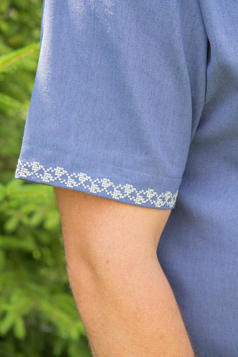 Вышиванка льняная мужская с орнаментом с коротким рукавом под джинс 4XL Голубой (1894346599) - фото 4 Вышиванка льняная мужская с орнаментом с коротким рукавом под джинс 4XL Голубой (1894346599) - фото 4