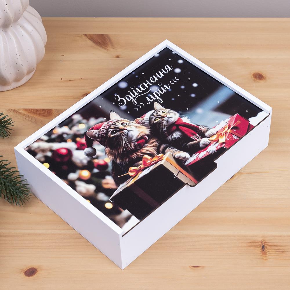 Коробка прямоугольная деревянная Котики 23 см (3612-19)