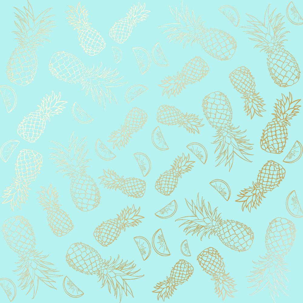 Лист бумаги односторонний Golden Pineapple с фольгированием 30,5х30,5 см Turquoise