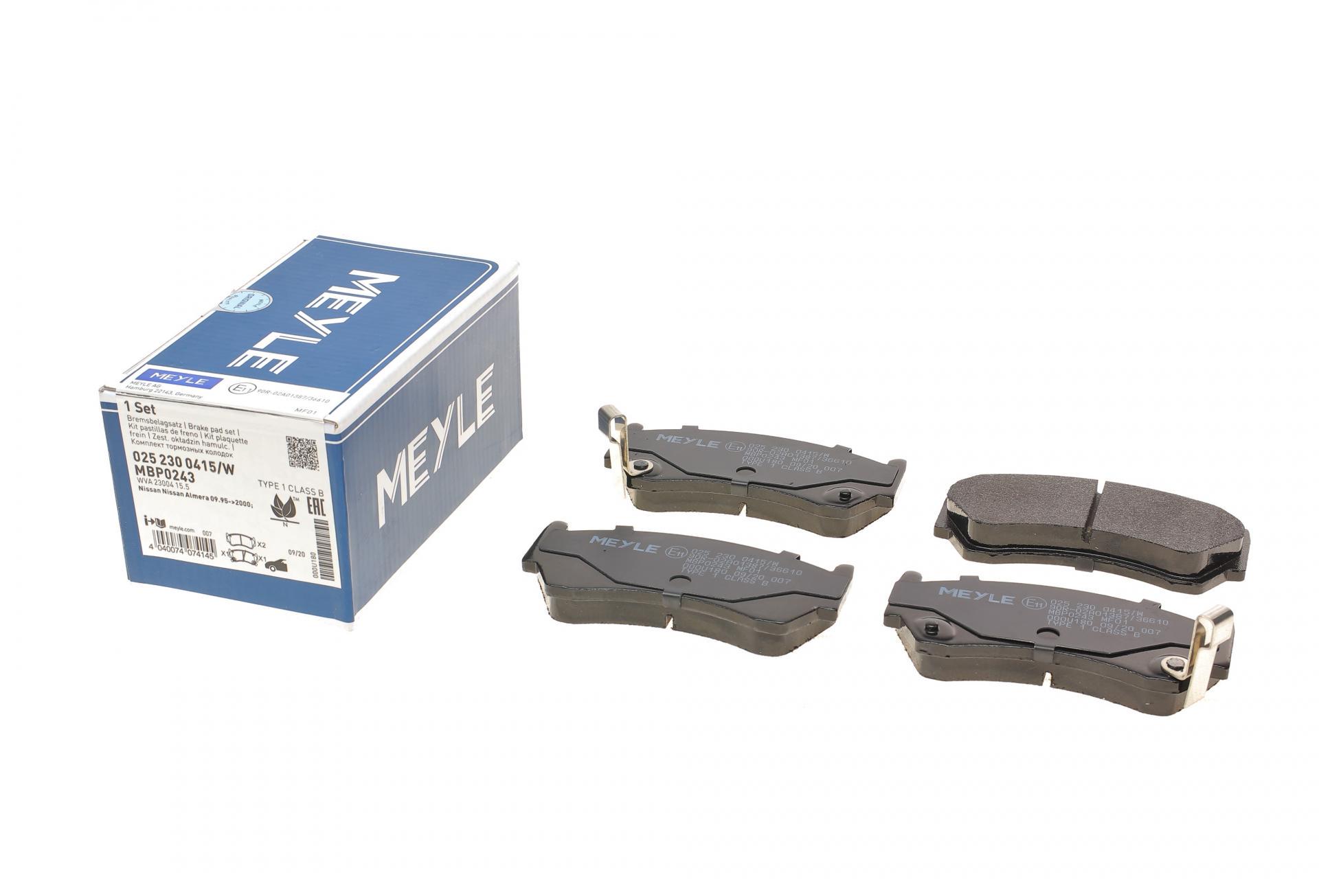 Колодки тормозные передние Meyle для Nissan Almera 1.4/1.6/2.0D 95-00 к-кт (025 230 0415/W)
