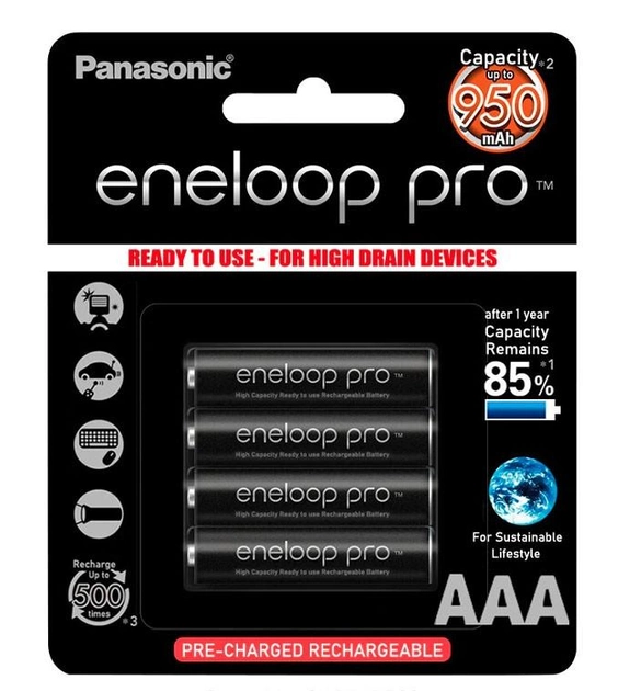 Батарейка-акумулятор Panasonic Eneloop PRO HR3 950 mAh Чорний
