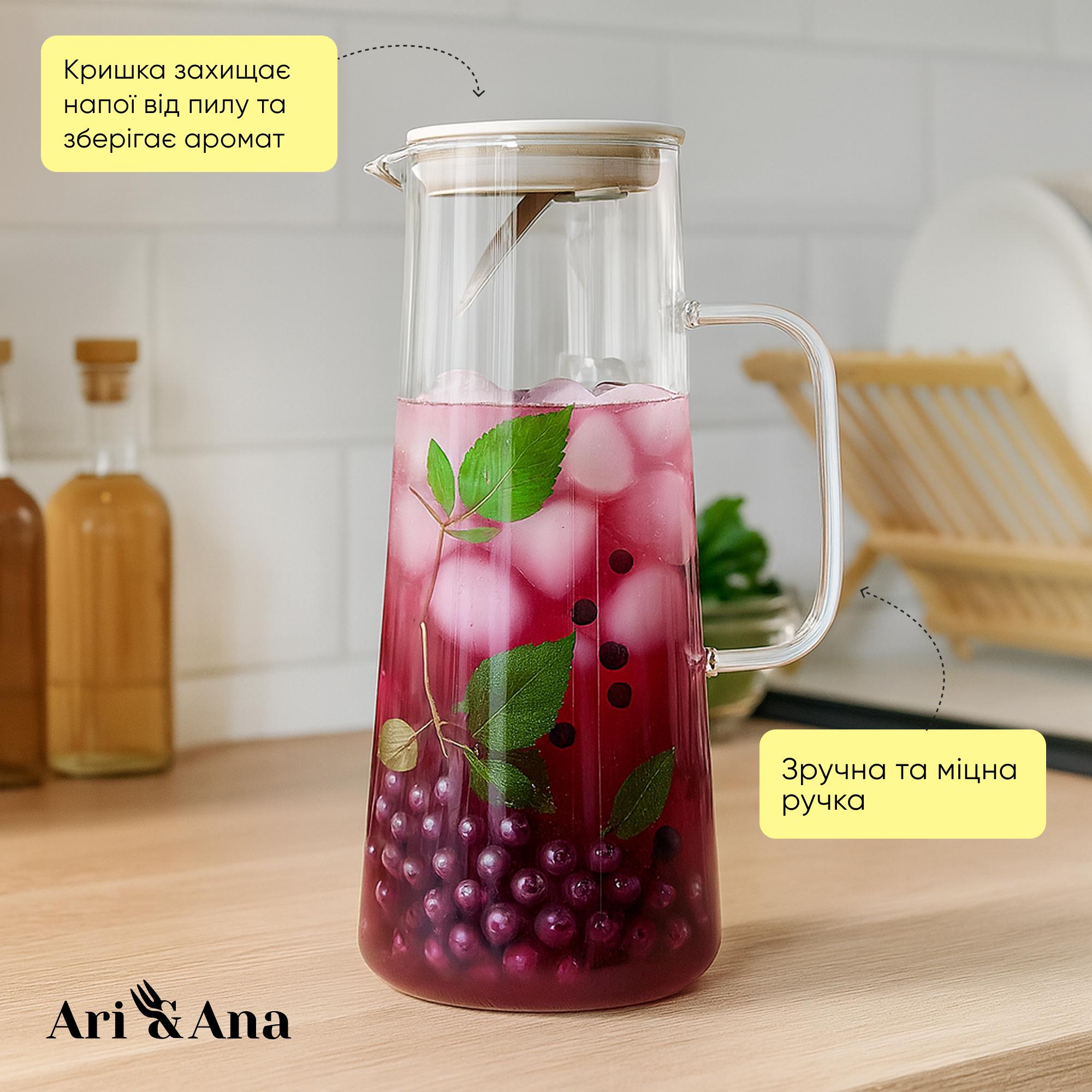 Кувшин стеклянный с пластиковой крышкой с ручкой 1,35 л Прозрачный (30370834) - фото 6