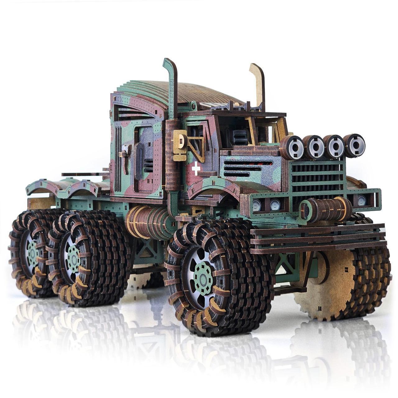 Пазл-конструктор 3D механический из дерева THEGRAVIX Военный Тягач 475 деталей Пазл-конструктор 3D механический из дерева THEGRAVIX Военный Тягач 475 деталей