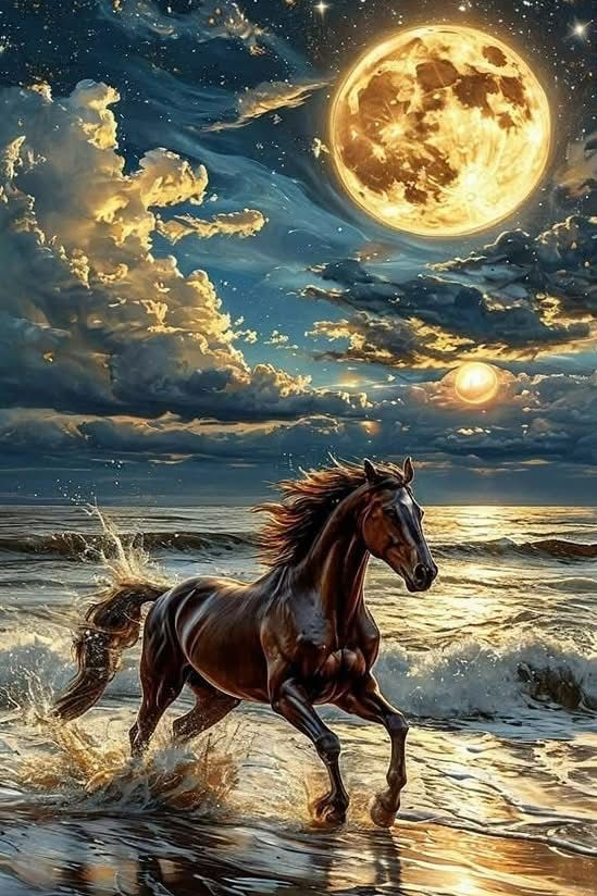 Алмазная мозаика Лошадь в лунном сиянии 40х60 см полная выкладка квадратные камни без подрамника