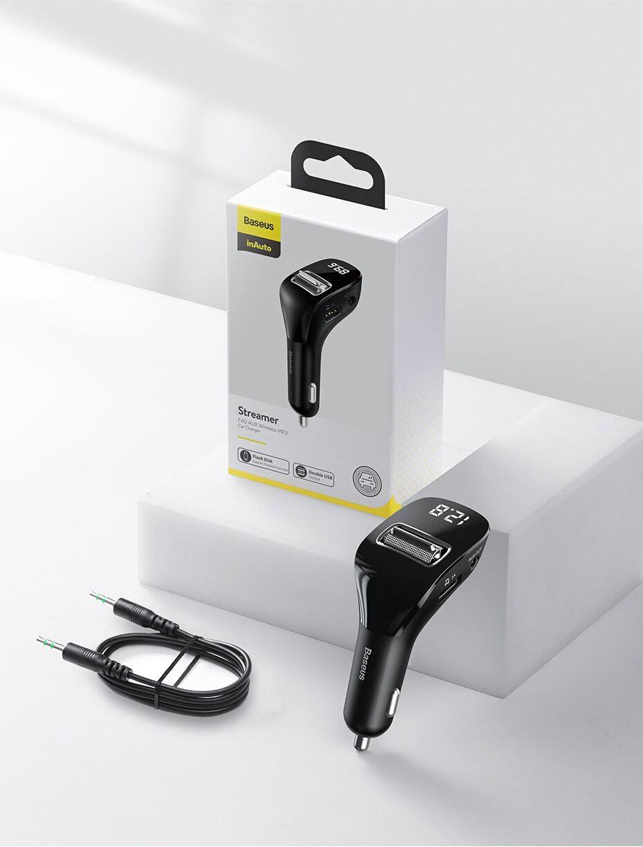 FM-модулятор Baseus Streamer F40 AUX Bluetooth 5.0 MP3 Dual-USB 3А (CCF40-01)