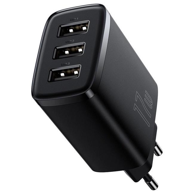 Зарядний пристрій USB Baseus Compact CCXJ020101 3USB QC Black (019898)