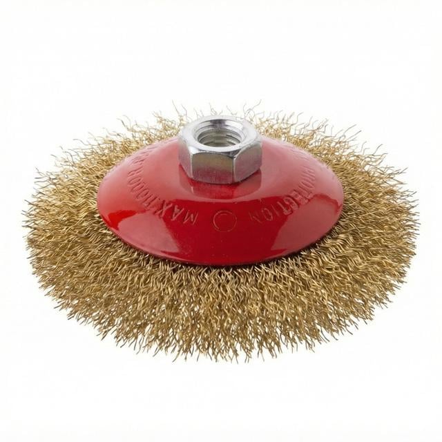 Щетка конусная 115 мм M14 витая проволока покрытая латунью для КШМ 12500 об/мин
