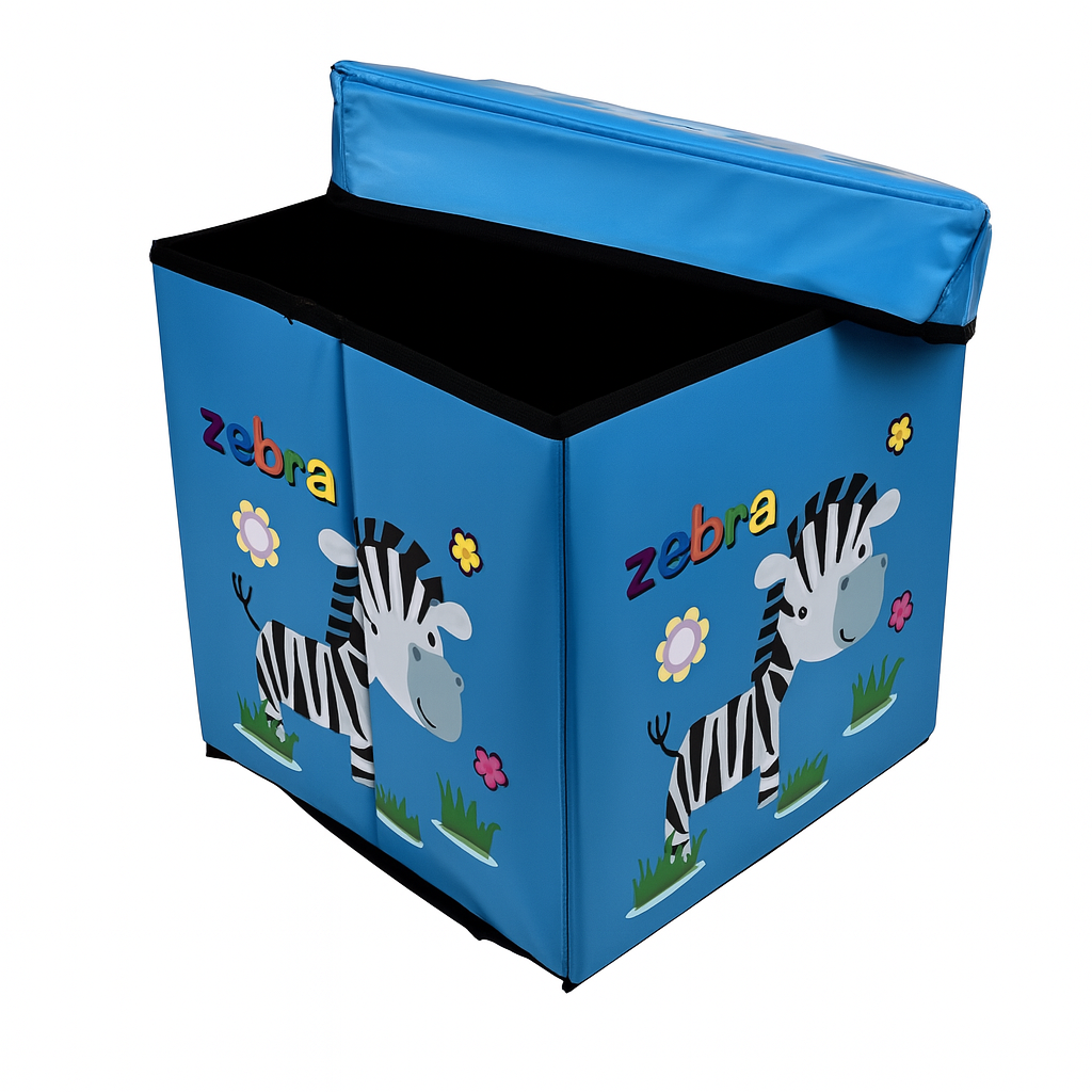 Коробка-пуф складна Stenson R33429 для іграшок та речей 30х30х30 см з малюнком зебри Блакитний (19870dc9)