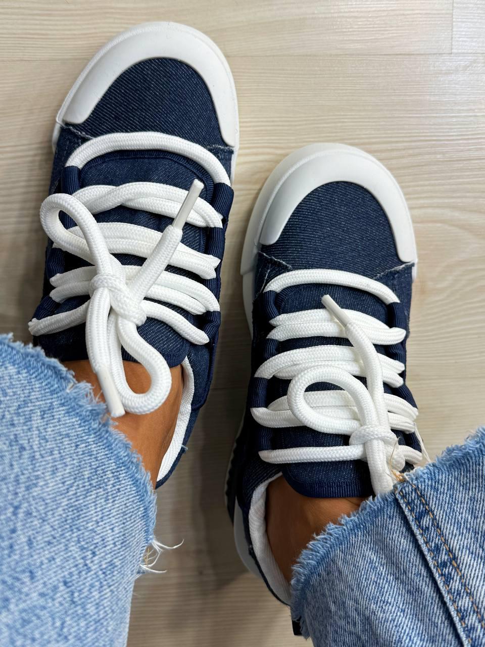 Кеди жіночі Violeta 143-46 джинсові на шнурівці р. 39 Синій/Білий (5043) - фото 4