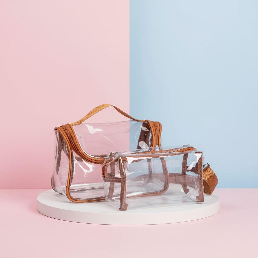 Набор косметичек дорожных прозрачных унисекс 2 шт. Коричневый (HP-16-3K)