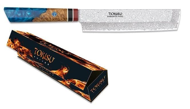Кухонний ніж-сокирка для зелені / овочів накиру Tokisu 58 HRc 7Cr17MoV дамаська сталь з ергономічною рукояттю 180 мм