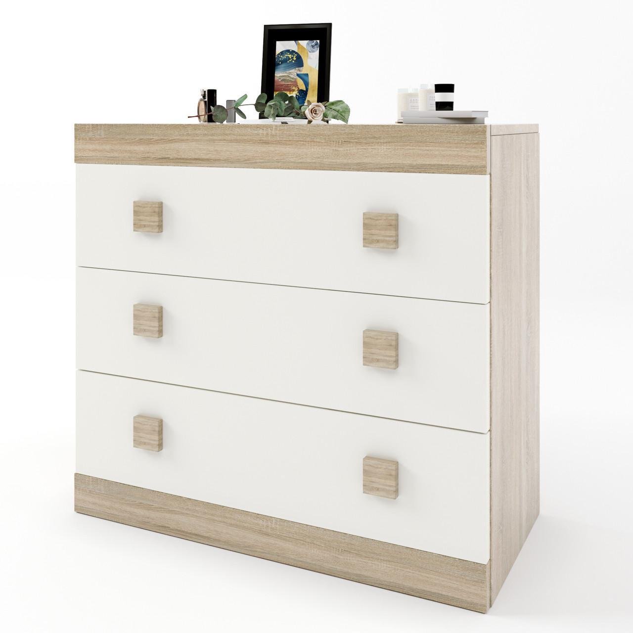 Комод Эверест Соната-1 на 3 ящика 80х38х75 см Дуб сонома/Белый (DTM-2044)