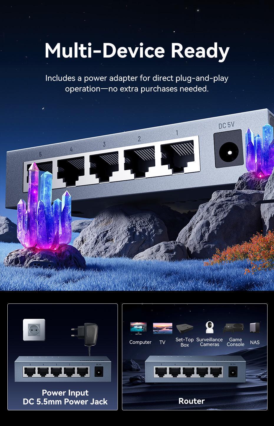 Коммутатор сетевой Vention 5 портов 1000 мбит/с алюминиевый Серый (ITDH0-EU) - фото 11 Коммутатор сетевой Vention 5 портов 1000 мбит/с алюминиевый Серый (ITDH0-EU) - фото 11