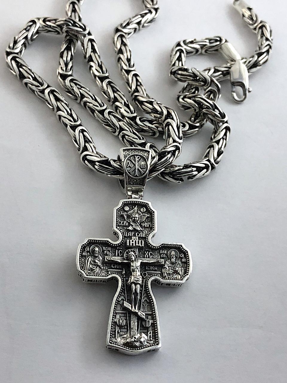 Цепочка серебряная мужская Лись хвост Византия и мужской серебряный крестик 17 г