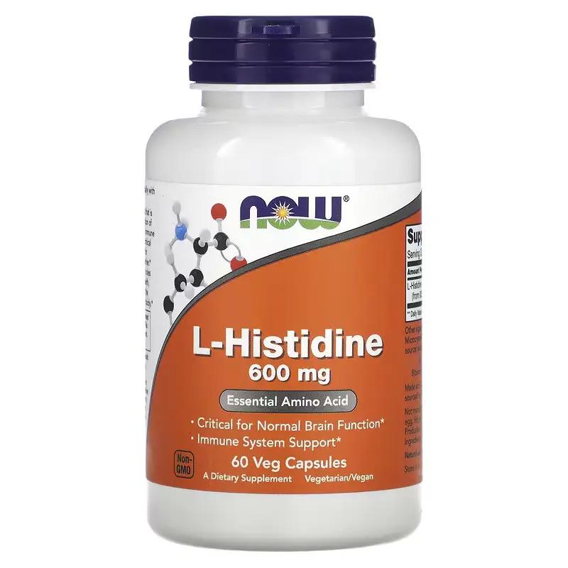 L-гистидин аминокислота Now L-Histidine 600 mg 60 Veg Capsules