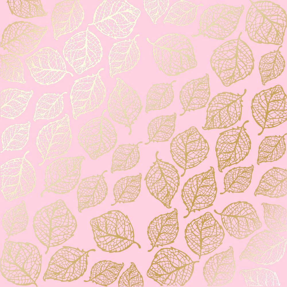 Лист бумаги односторонний Golden Delicate Leaves с фольгированием 30,5х30,5 см Pink