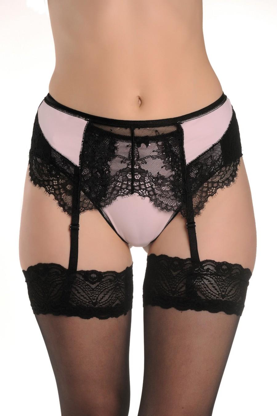 Пояс для чулок ORO р. 42/44 S/М Черный/Розовый (72899)