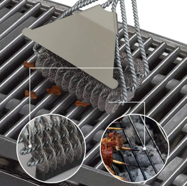 Щітка для очищення гриля BBQ безпечна з ручкою 3 спіралі та скребок сталь Black (709846) - фото 4 Щітка для очищення гриля BBQ безпечна з ручкою 3 спіралі та скребок сталь Black (709846) - фото 4