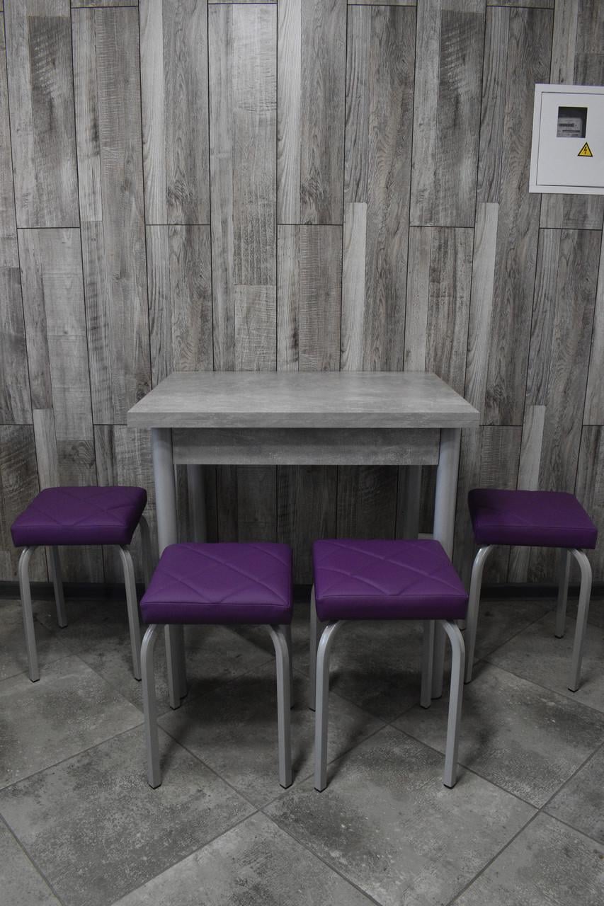 Кухонний комплект Оскар стіл розкладний/табурети 4 шт. Tutti Lux 60х80/80х120х75 см Бетон Темний/Фіолетовий (28374964)
