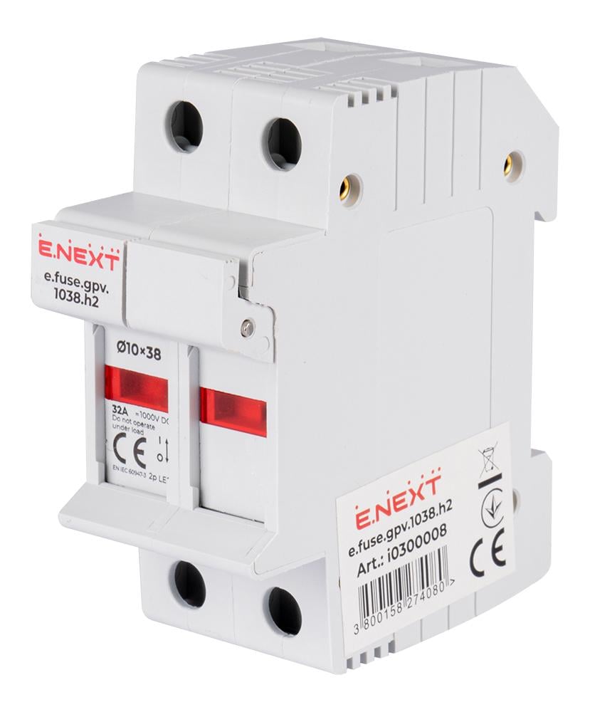 Тримач запобіжника E.NEXT 2P 32A gPV 10x38 мм 1000V DC для сонячних панелей PV систем (i0300008)