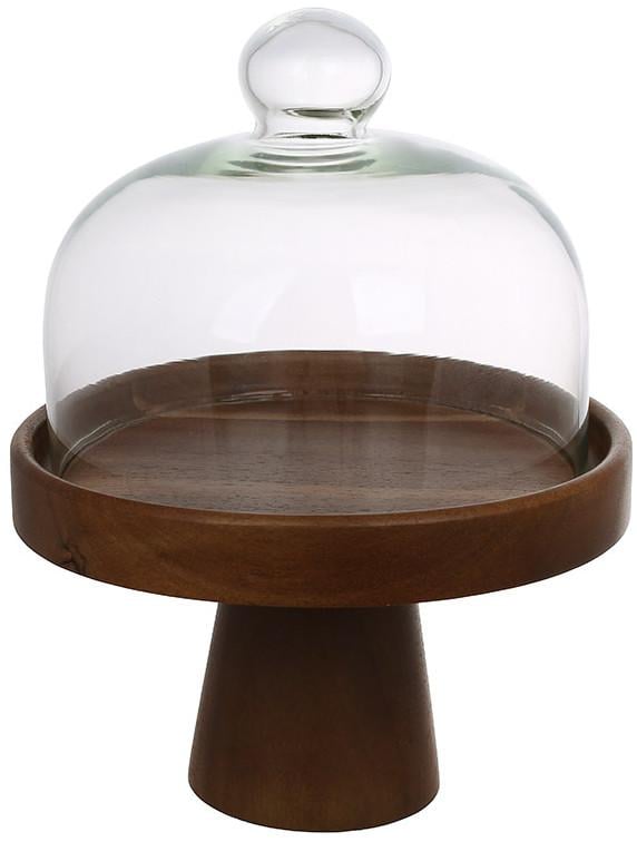 Блюдо из акации для торта Wooden Rock со стеклянной крышкой Ø 18х23,5 см