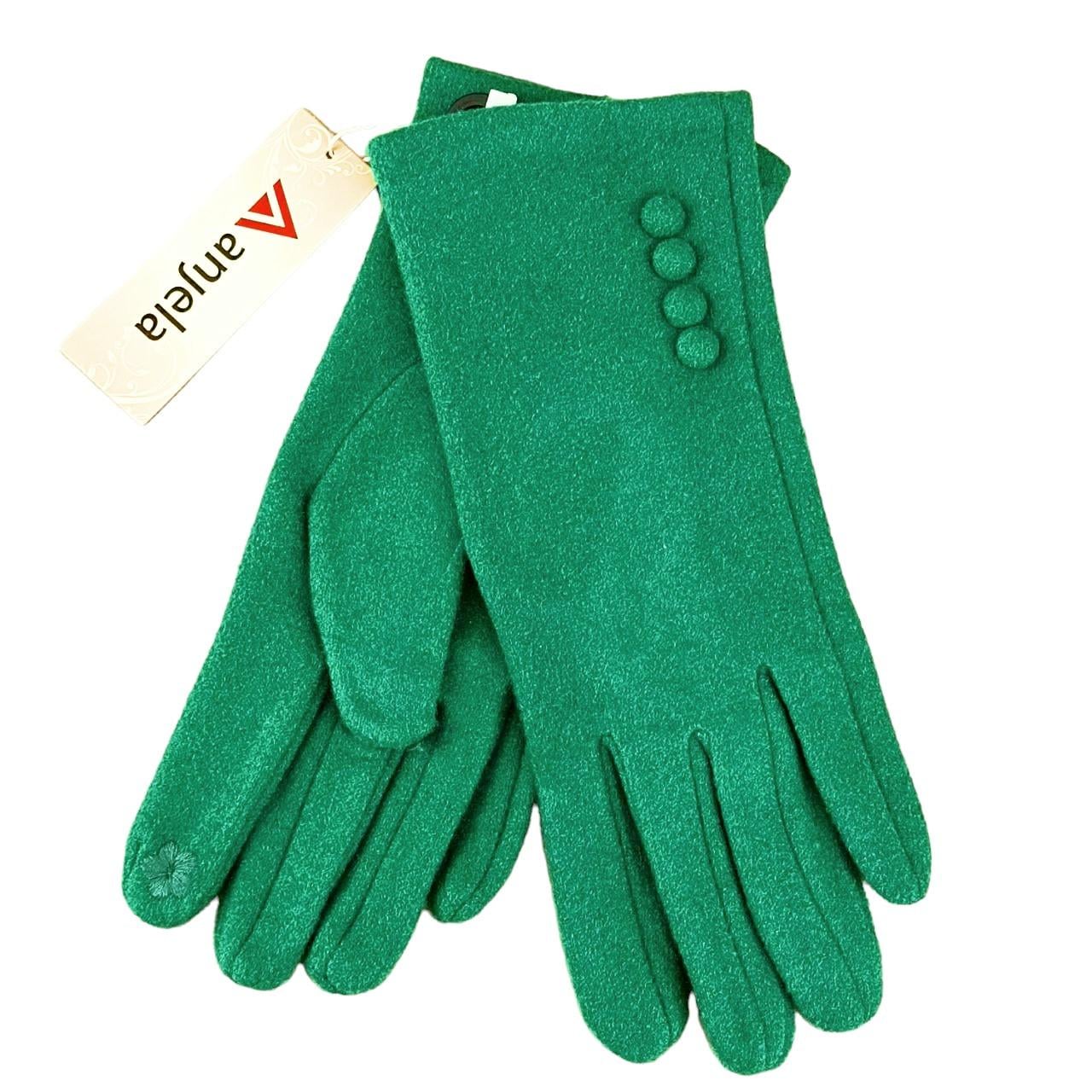 Перчатки женские сенсорные кашемир с пуговицами S-L Зеленый (47188)