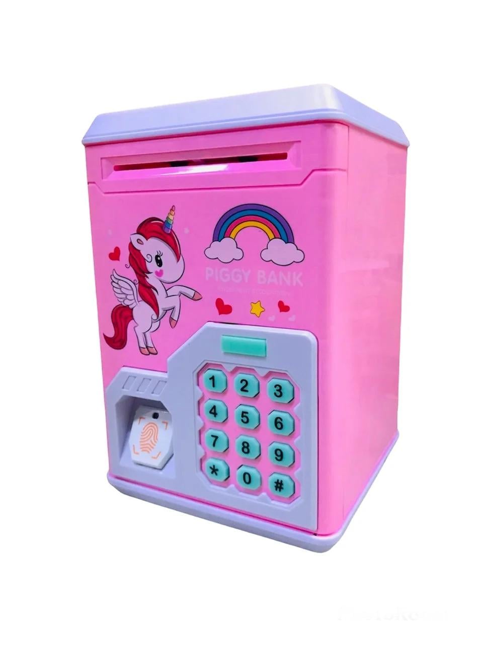 Копилка EL-510-14 Единорог с отпечатком пальца и кодовым замком Розовый