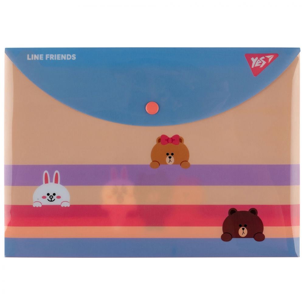 Папка-конверт Yes Line Friends B5 на кнопке Разноцветный (492227)