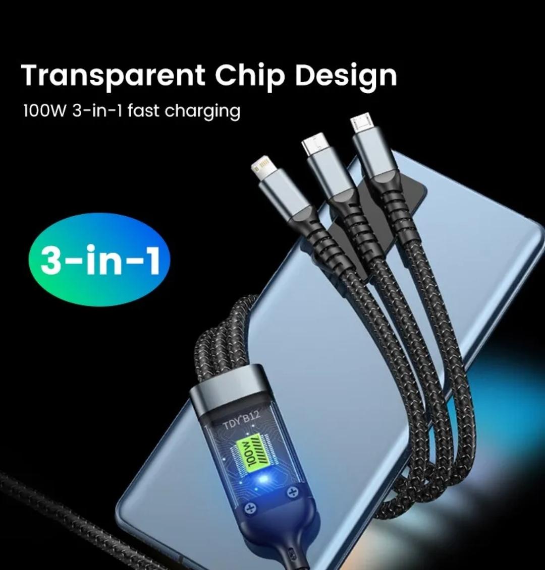 Кабель универсальный 3в1 USB - Lightning/Micro USB/Type-C 3A 1,2 м (230068) - фото 5