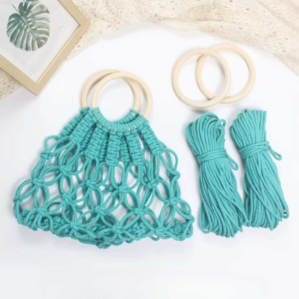 Набір макраме для рукоділля і творчості для ручного в'язання ажурної плетеної сумки 29х26 см Бірюзовий Набір макраме для рукоділля і творчості для ручного в'язання ажурної плетеної сумки 29х26 см Бірюзовий