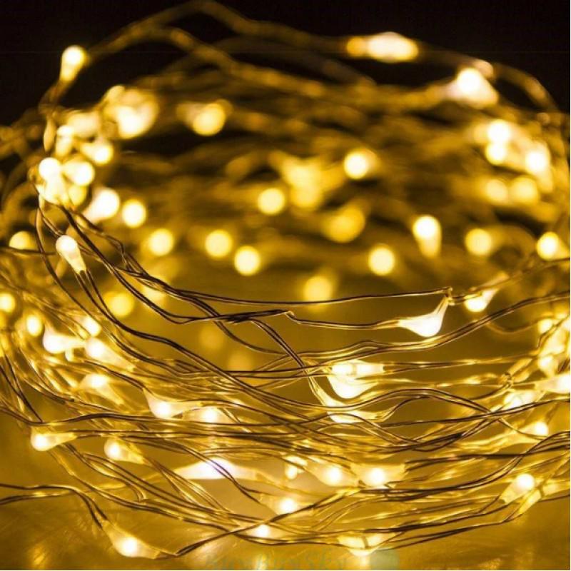 Гирлянда Капля росы LED нитяная 10 м Теплый свет/Зеленый провод (003341)