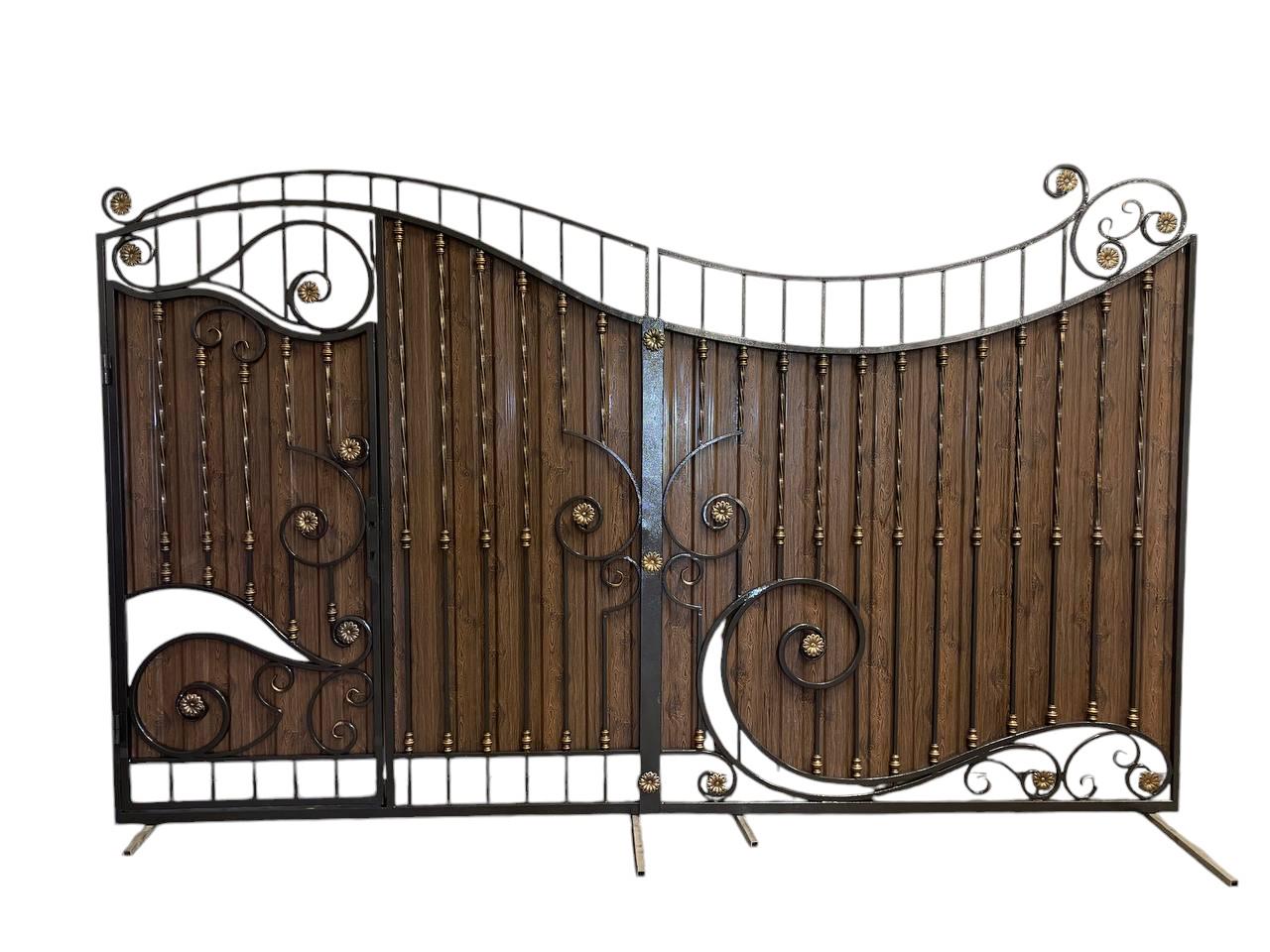 Ворота ковані з хвірткою та профнастилом 3400х2000 мм (А-0151)