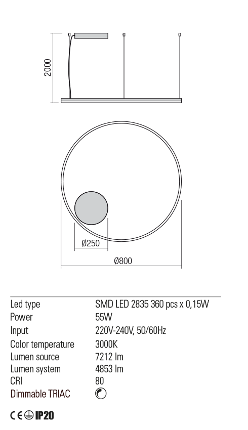 Светильник подвесной Redo ORBIT SU LED 55 W 3000 K D800 SAND 4.1.2 01-1712 Белый - фото 3