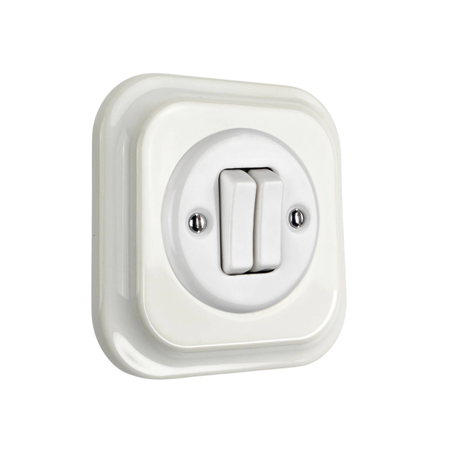 Керамічний вимикач Keruida 2-клавішний прихованого монтажу з квадратною керамічною рамкою Білий