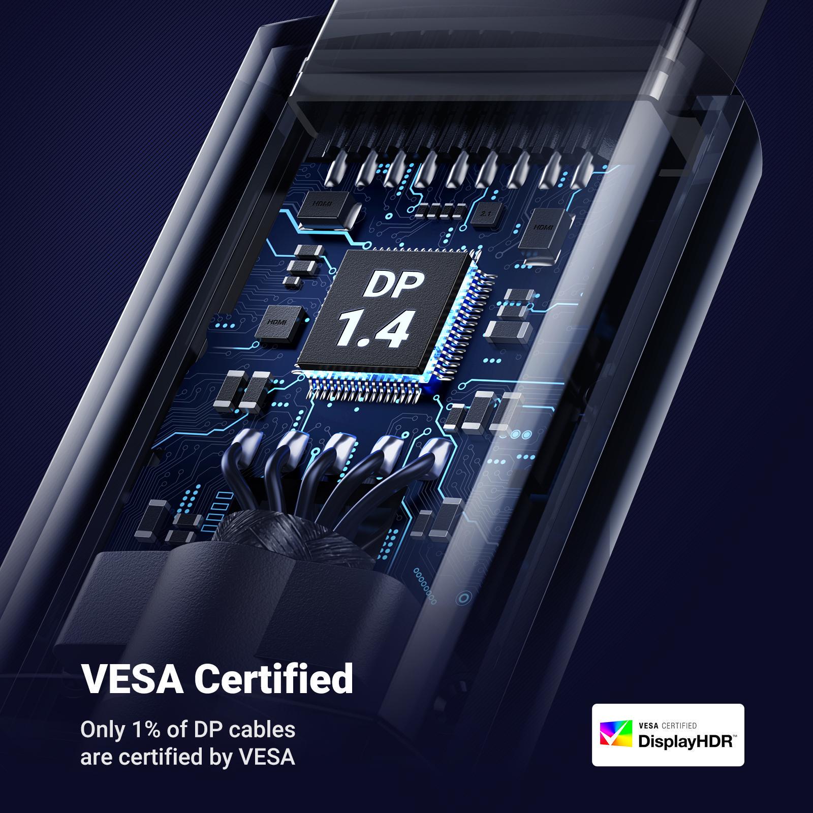 Кабель UGREEN DisplayPort 1.4 8K 60Hz 4K 144Hz 2K 165Hz 1080p 240Hz 32.4 Гбіт/с DP Dynamic HDR G-Sync Free Sync 3D 2 м Чорний (80392) - фото 5