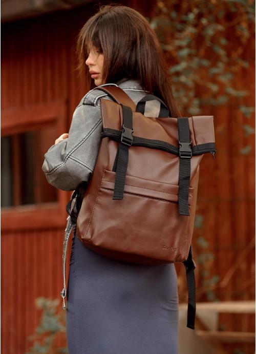 Міський рюкзак жіночий роллтоп Sambag з відділенням під ноутбук Шоколадний (10270301641)