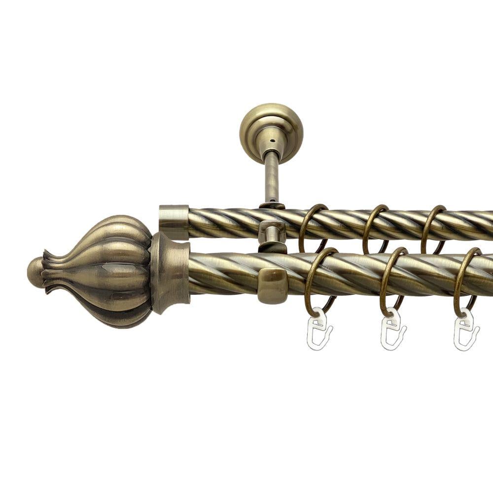 Карниз металлический Orvit Таджа двухрядный открытый/скрученная труба/кольцо металлическое Антик 25/19 мм 200 см (00-00017922)