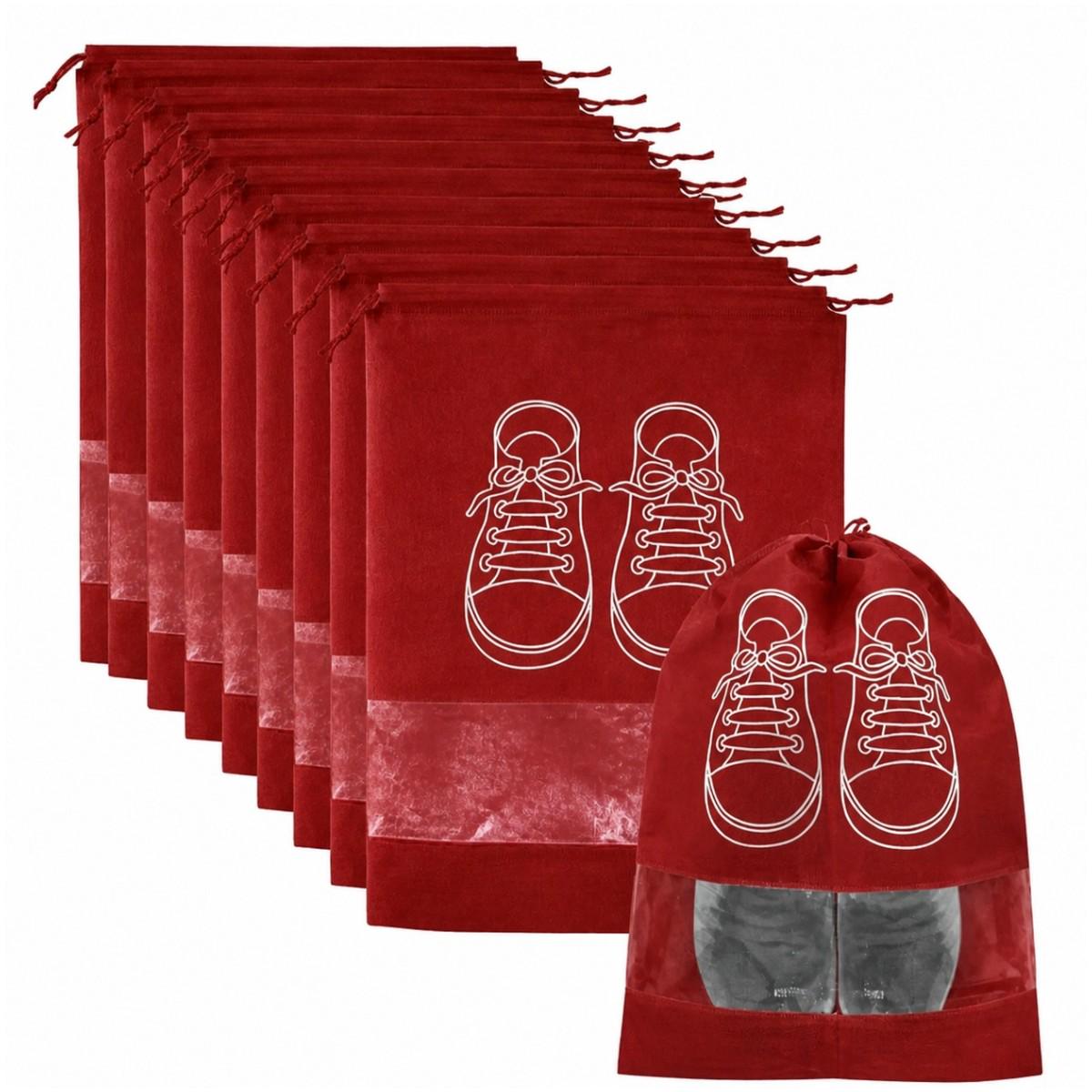 Набор чехлов для хранения и перевозки обуви Shoe Bag на затяжках с окошком 10 шт. 27х36 см Красный Набор чехлов для хранения и перевозки обуви Shoe Bag на затяжках с окошком 10 шт. 27х36 см Красный