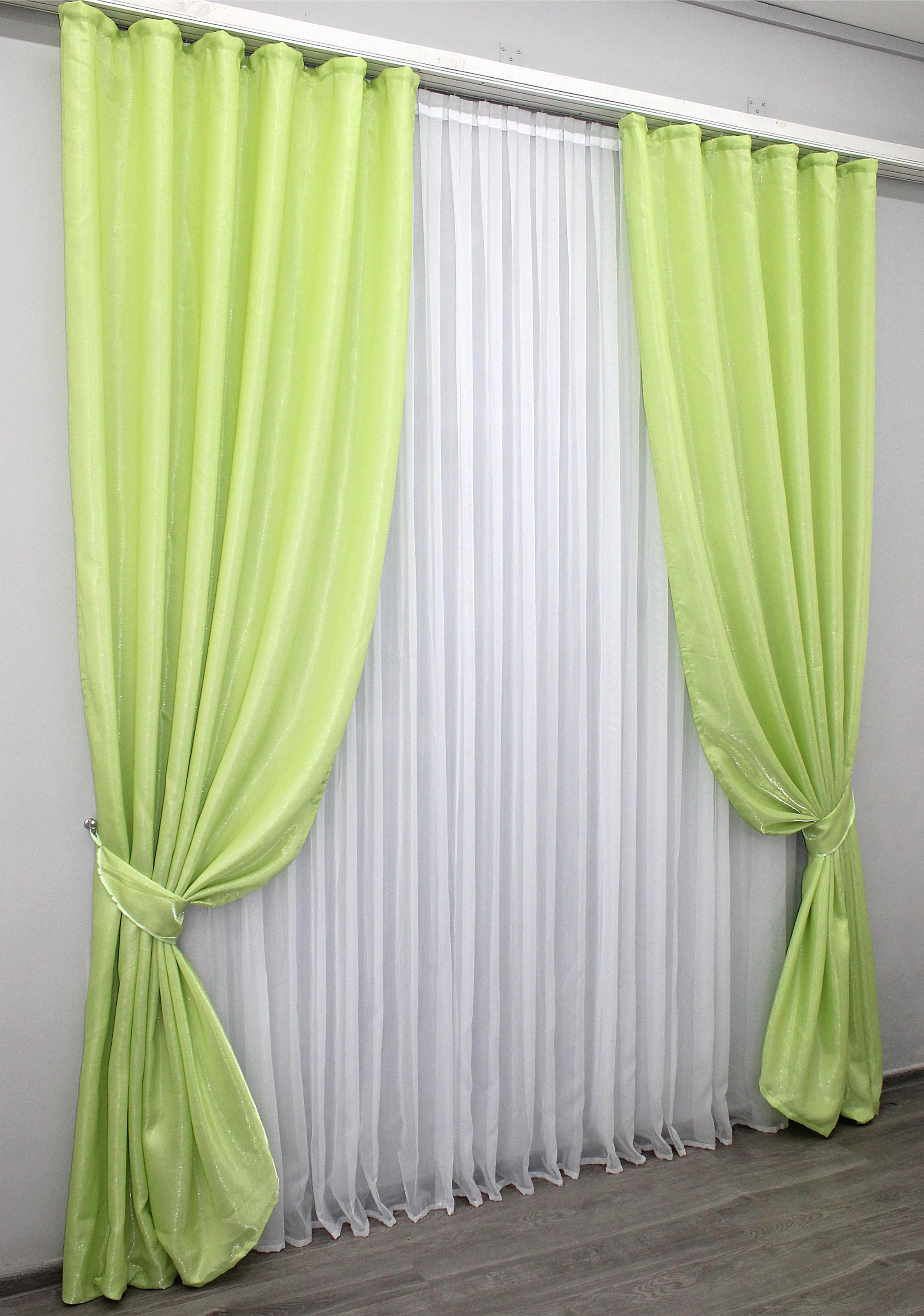 Комплект штор VR-Textil Атлас № 803ш монорей 150х270 см 2 шт. Салатовый (30-590) - фото 3