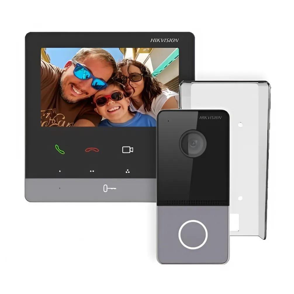 Комплект видеодомофона Hikvision DS- KH6100-E1 + DS-KV6103-PE1 С защита IP65 480х272 2 Мп ОС Linux Серый (e81e216a)