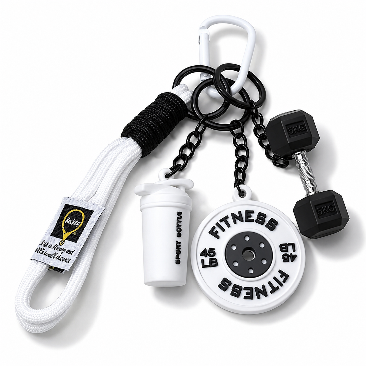 Брелок Fitness 4в1 для ключей и сумки гантеля 10KG/шейкер/диск и ремешок с карабином Белый(3184534637)