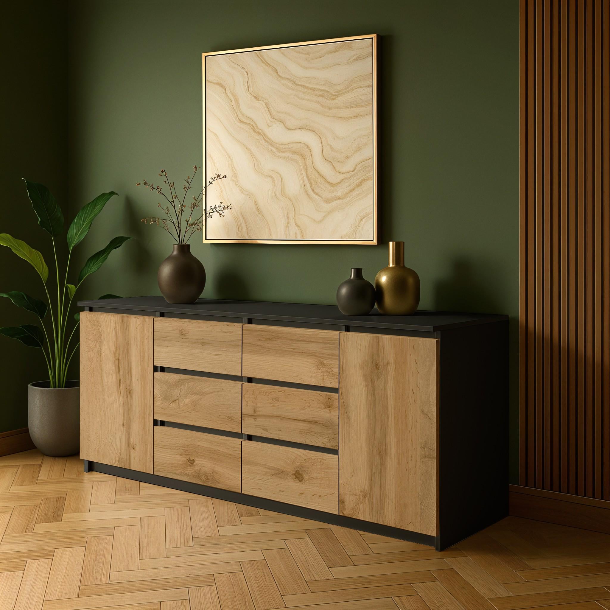 Комод Kraft 1600х345х750 мм Черный/Дуб Аппалачи