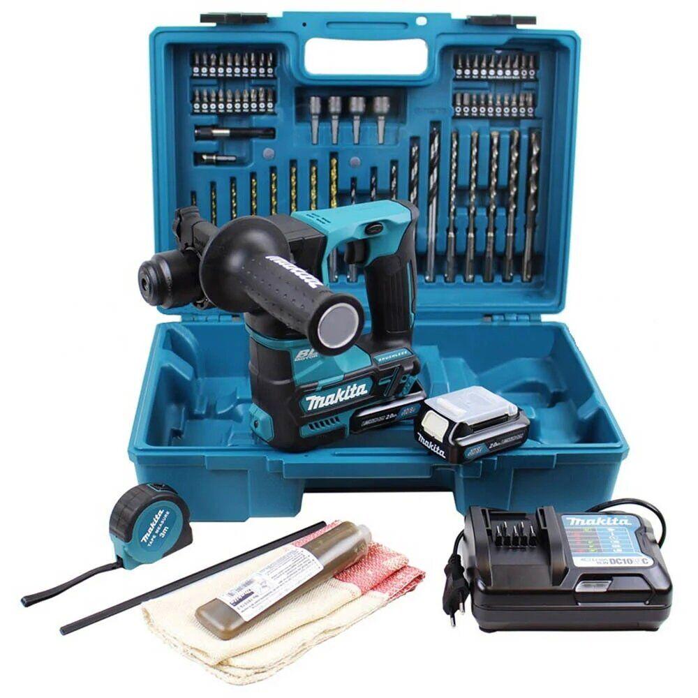 Аккумуляторный перфоратор Makita HR166DWAE1 CXT SDS-Plus (10,8В Slider, 1,1Дж, 16мм) + 2 АКБ 2 Ah + З/У + кейс + аксессуары электрический бесщеточный ручной (4169)