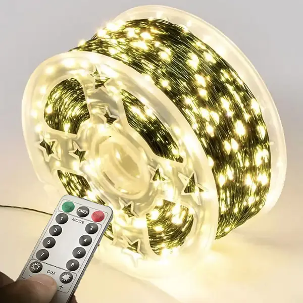 Гирлянда Роса на зеленом проводе 100 м 1000 LED 8 режимов с пультом Теплый белый - фото 2